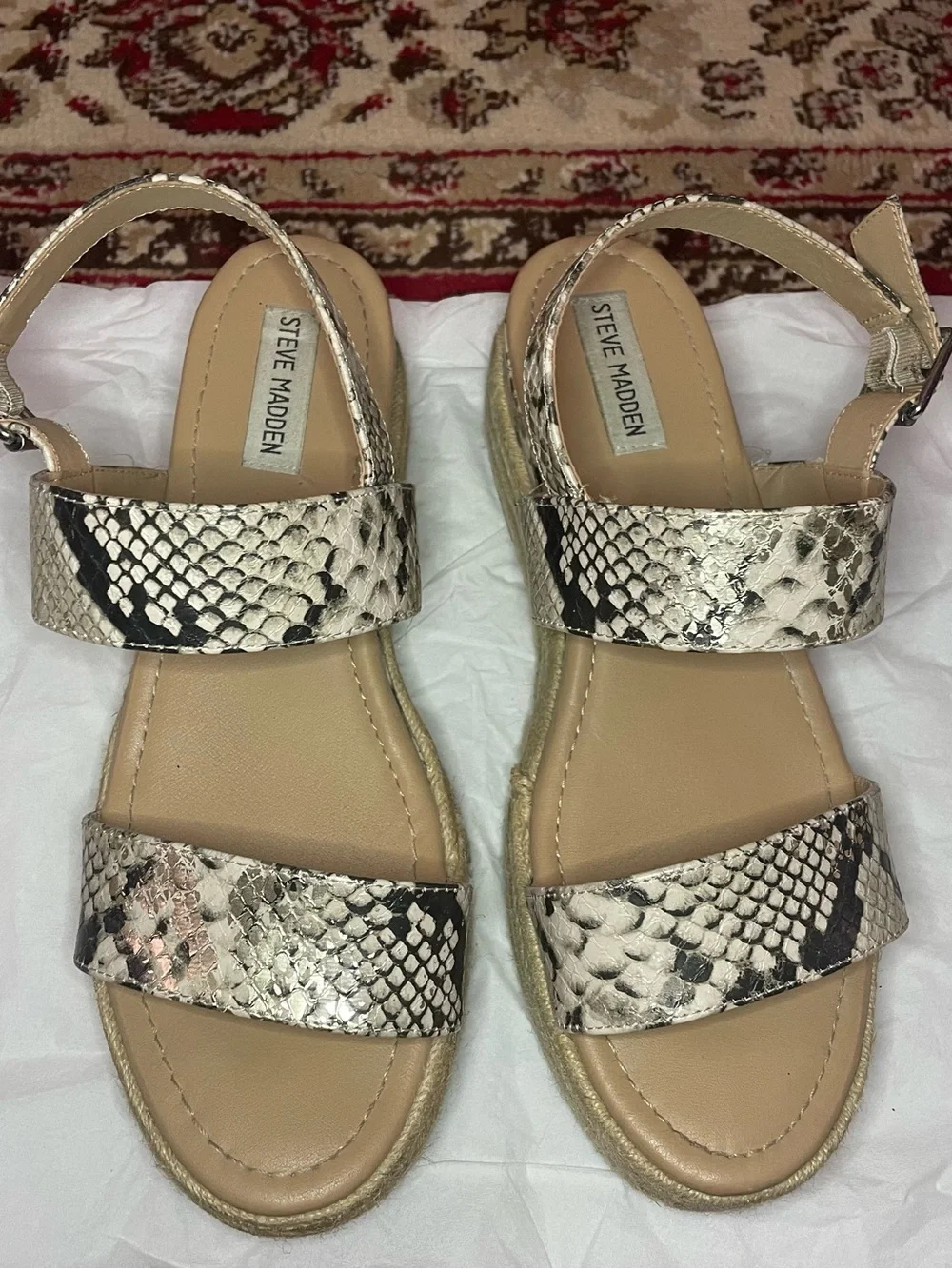 Women’s Snake-Print Espadrille Platform Sandals - Beige
